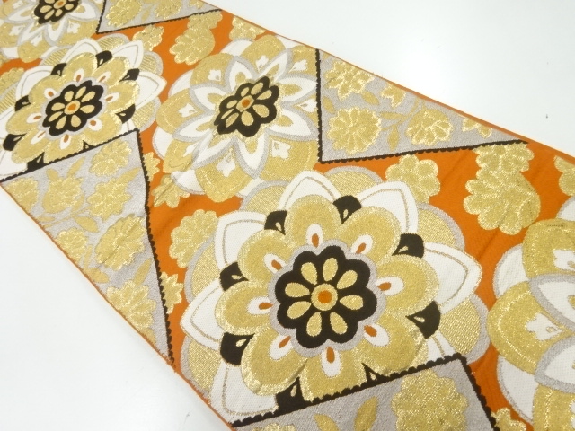 アンティーク　花模様織出し袋帯（着用可）